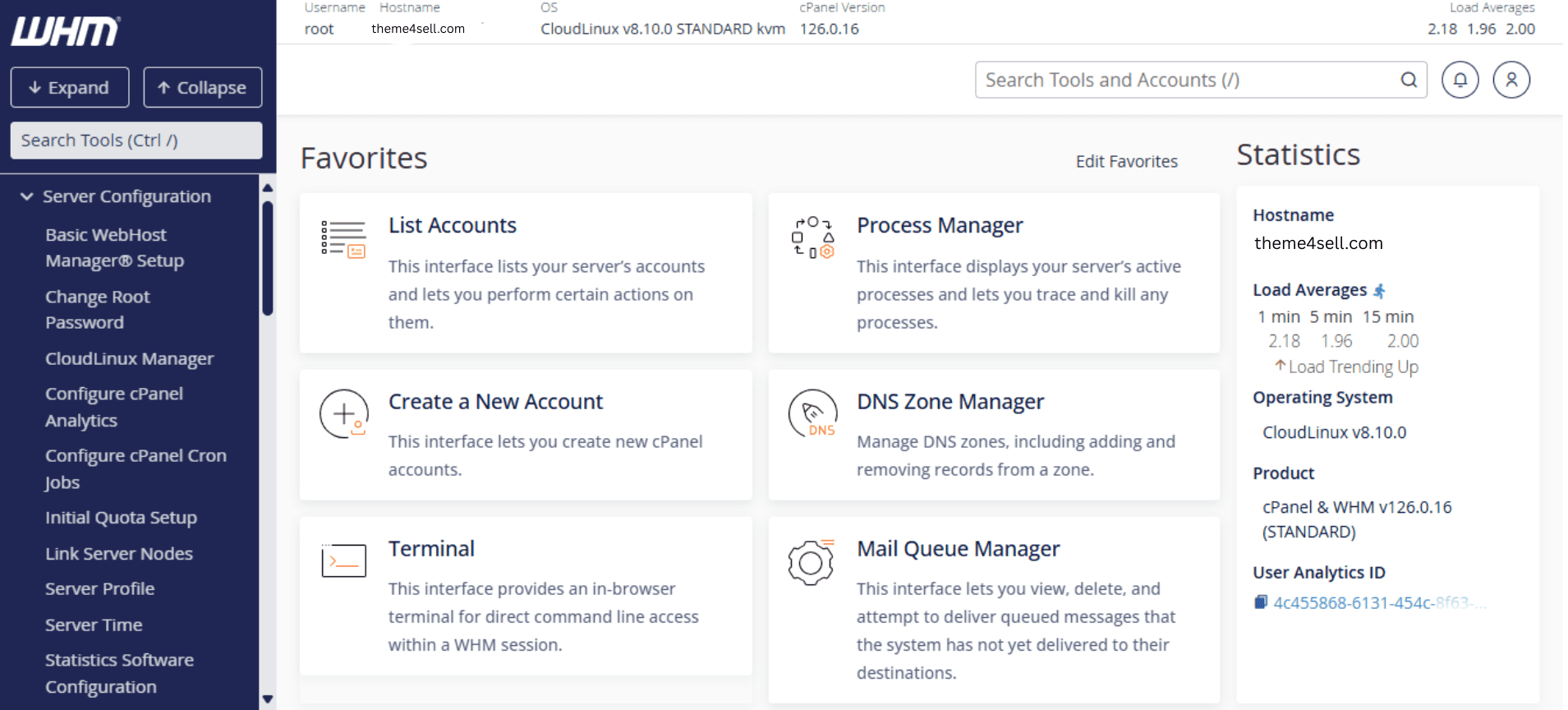 WHM Dashboard